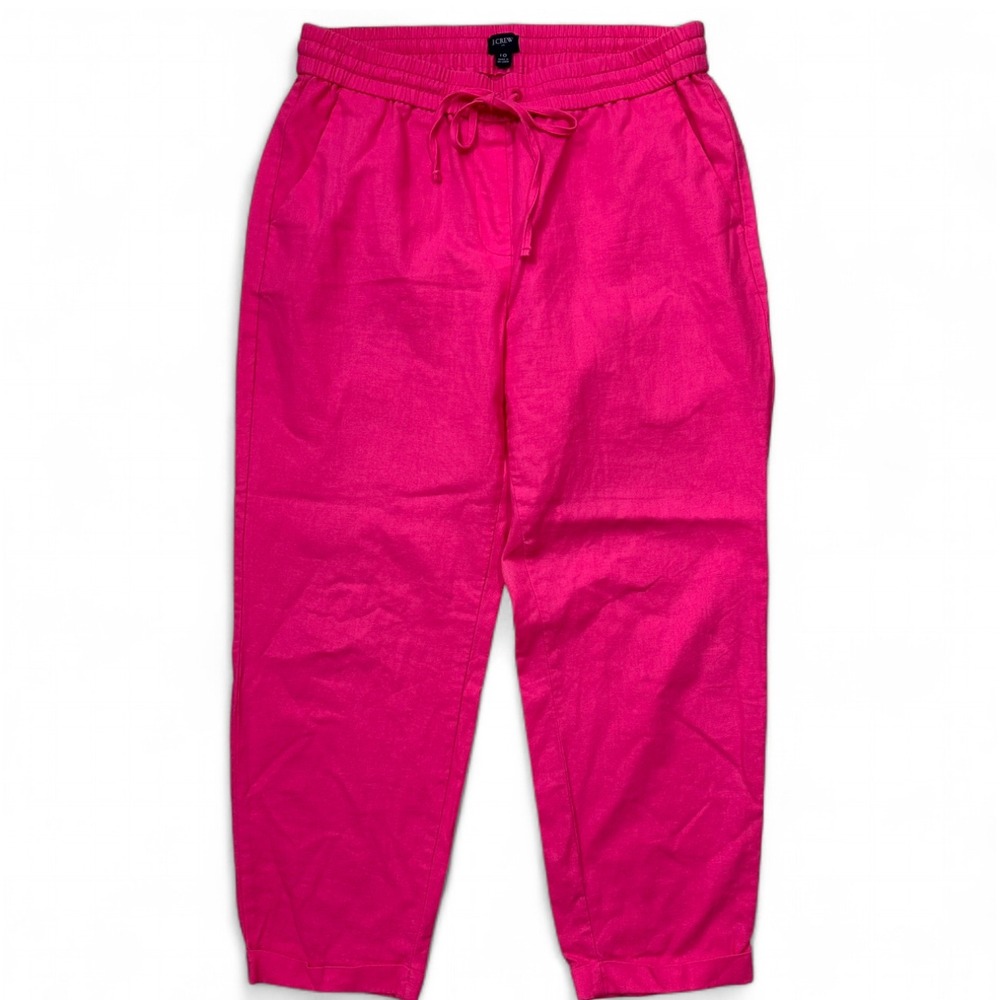 J.Crew Pink Linen Cotton Tapered‎ Drawstring Pants Pockets Vibrant Casual 10